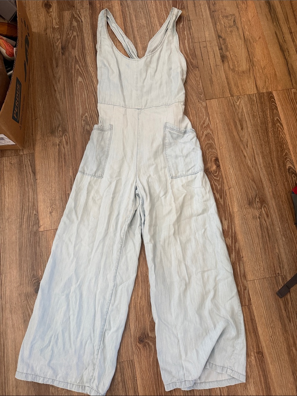Prana Light Blue Wide-Leg Romper with Front Pockets